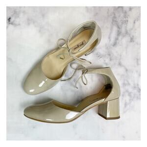 Paul Green Molly Nude Patent Leather D' Orsay Tie Ankle Block Heel Pumps Sz 8 US